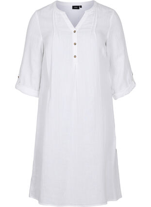 Katoenen jurk met 3/4 mouwen, Bright White, Packshot image number 0