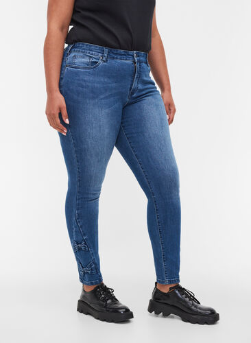 Super slim fit Amy jeans met strikje, Dark blue, Model image number 0