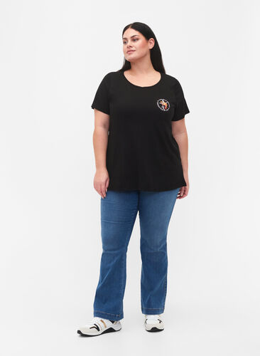 Katoenen t-shirt met opdruk op de voorkant, Black W. Chest print, Model image number 2