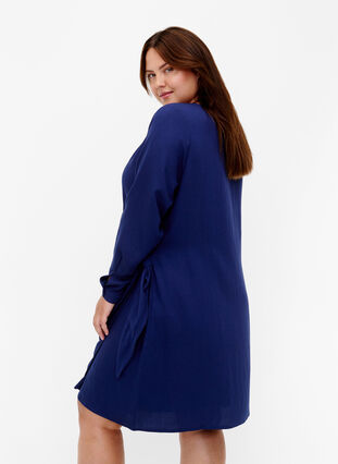 Viscose jurk met lange mouwen en wikkel-look, Medieval Blue, Model image number 1