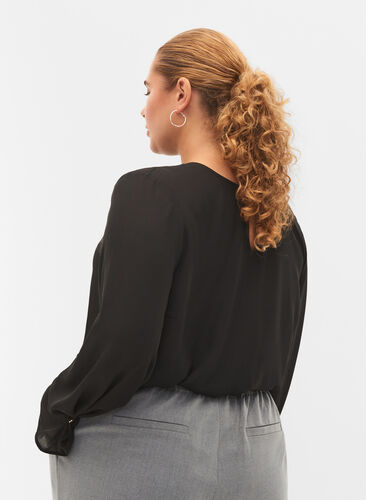 Effen blouse met lange mouwen, Black, Model image number 1