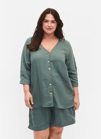 Viscose blouse met knopen en v-hals, Balsam Green, Model