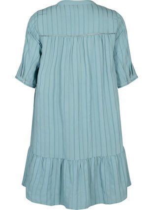 Gestreepte viscose jurk met kanten lint, Smoke Blue, Packshot image number 1