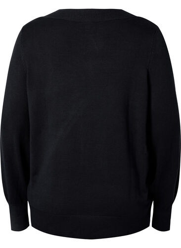 Gebreide blouse van viscose met v-hals, Black, Packshot image number 1