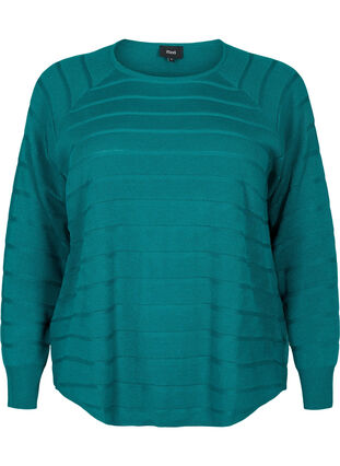 Gebreide blouse met ton-sur-ton strepen, Deep Lake, Packshot image number 0