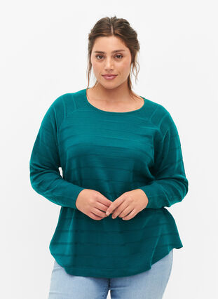 Gebreide blouse met ton-sur-ton strepen, Deep Lake, Model image number 0