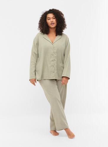 Katoenen Pyjamabroek met structuur, Seagrass , Model image number 0