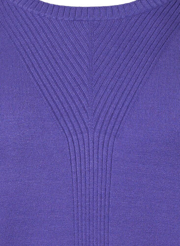 Effen gekleurde gebreide trui met ribdetails, Purple Opulence Mel., Packshot image number 2