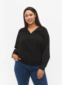 Viscose blouse met v-hals, Black, Model