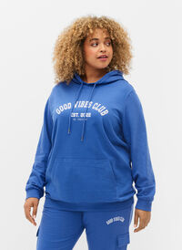 Sweatshirt met tekstopdruk en capuchon, Dazzling Blue, Model