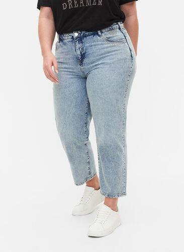 Cropped Vera jeans met studs, Light blue denim, Model image number 2