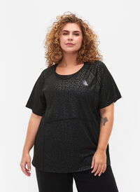 Sport T-shirt met print en mesh, Black, Model