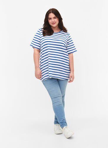 Gestreept katoenen t-shirt, Blue Stripes, Model image number 2