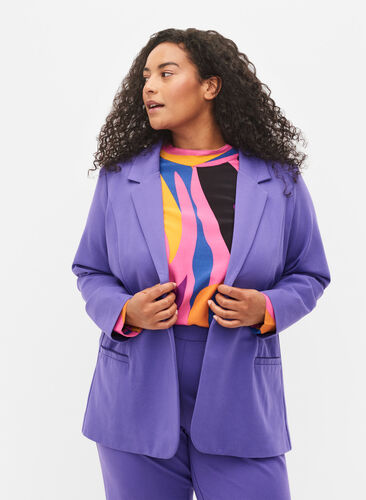 Basic blazer met knoop en sierzakken, Ultra Violet, Model image number 0