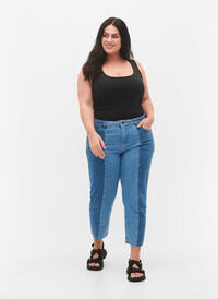 Cropped Vera jeans met colorblock, Blue denim, Model