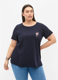 Katoenen t-shirt met opdruk op de voorkant, Night Sky FLOWER, Model