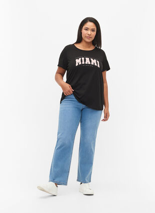 Katoenen t-shirt met printdetail, Black MIAMI, Model image number 2