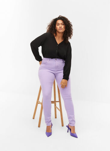 Amy jeans met hoge taille en super slanke pasvorm, Lavender, Model image number 2