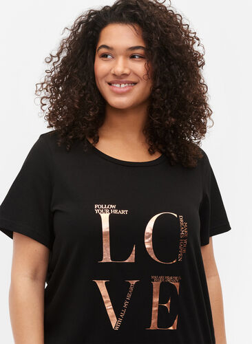Katoenen t-shirt met korte mouwen en opdruk, Black W. Love , Model image number 2