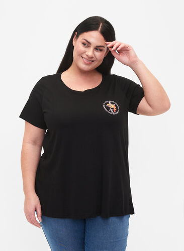 Katoenen t-shirt met opdruk op de voorkant, Black W. Chest print, Model image number 0