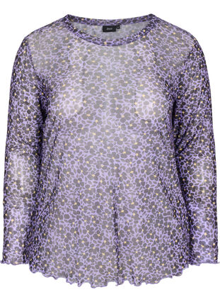 Nauwsluitende mesh top met bloemenprint, Purple AOP, Packshot image number 0