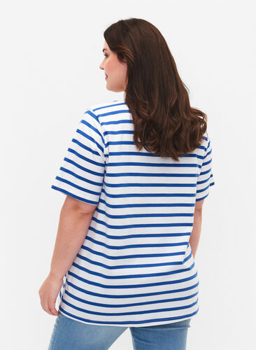Gestreept katoenen t-shirt, Blue Stripes, Model image number 1