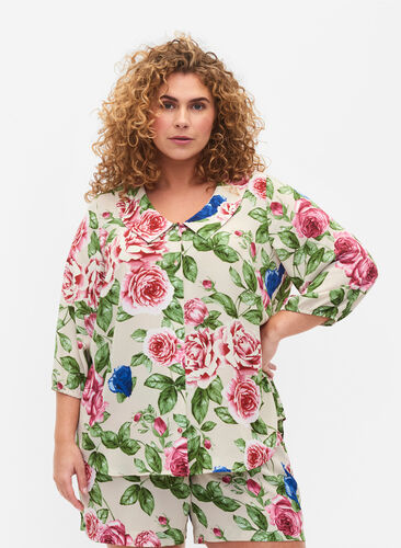 Gebloemd shirt met 3/4 mouwen, Bright Flower, Model image number 0