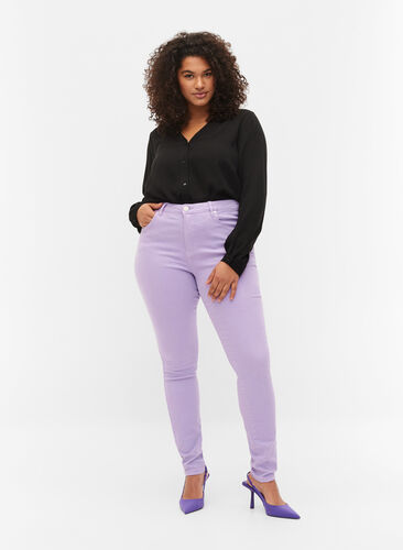 Amy jeans met hoge taille en super slanke pasvorm, Lavender, Model image number 0