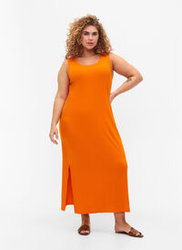 Mouwloze geribde jurk van viscose, Exuberance, Model