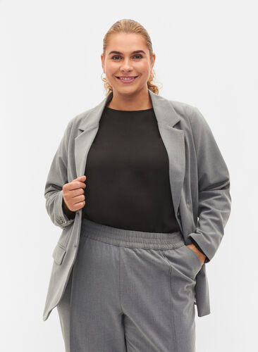 Eenvoudige blazer met zakken, Medium Grey Melange, Model image number 0