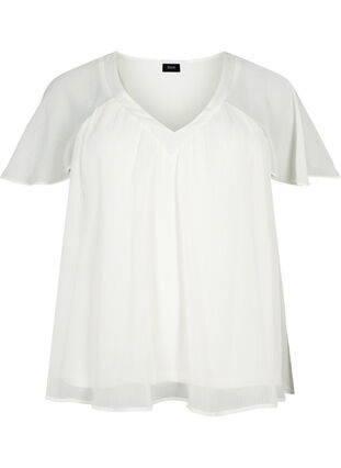 Effen blouse met vleermuismouwen en v-hals, Warm Off-white, Packshot image number 0