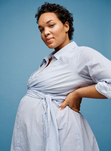 Zwangerschapsjurk van katoen, Blue Stripe, Image image number 0
