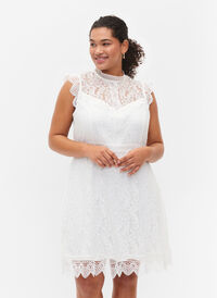 Mouwloze kanten jurk, Bright White, Model