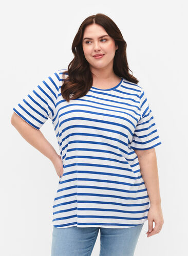 Gestreept katoenen t-shirt, Blue Stripes, Model image number 0