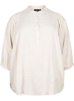 Viscose-Linen Mix Shirt Blouse met 3/4 Mouwen, Moonbeam, Packshot image number 0