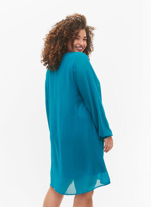Lange mouw jurk met V-hals, Deep Lake, Model image number 1