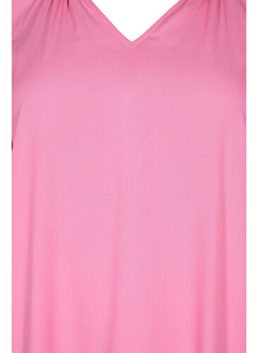 Viscose jurk met korte mouwen en v-hals, Aurora Pink, Packshot image number 2