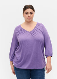 Gemêleerde blouse met v-hals, Deep Lavender Mél, Model