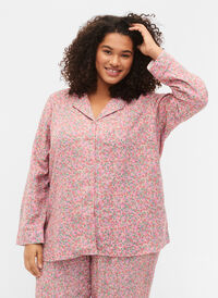 Katoenen nachthemd met bloemenprint, Powder Pink, Model