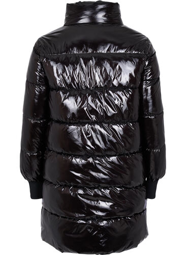 Glanzende winterjas met rits- en knoopsluiting, Black, Packshot image number 1