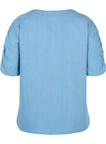 Top met gedrapeerde mouwen, Light blue denim, Packshot image number 1