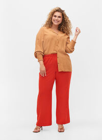 Flared broek met elastiek in de taille, Fiery Red, Model