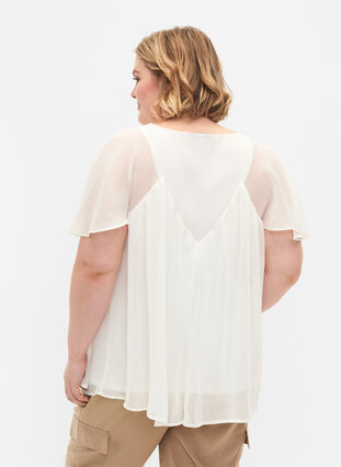 Effen blouse met vleermuismouwen en v-hals, Warm Off-white, Model image number 1