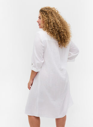 Katoenen jurk met 3/4 mouwen, Bright White, Model image number 1
