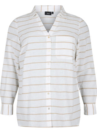 Overhemdblouse met knoopsluiting, White Taupe Stripe, Packshot image number 0