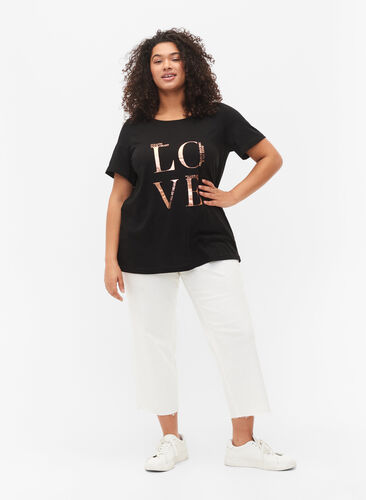 Katoenen t-shirt met korte mouwen en opdruk, Black W. Love , Model image number 3