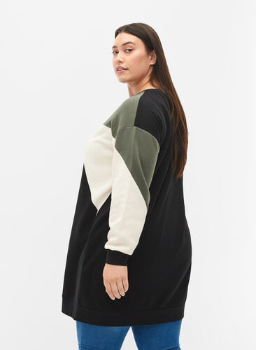 Lang sweatshirt met colorblock, Black Color Block, Model image number 1