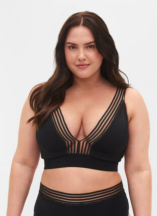 Bikini top met mesh, Black, Model image number 0