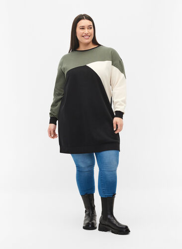 Lang sweatshirt met colorblock, Black Color Block, Model image number 2