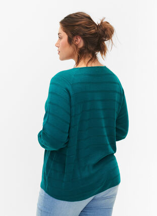 Gebreide blouse met ton-sur-ton strepen, Deep Lake, Model image number 1